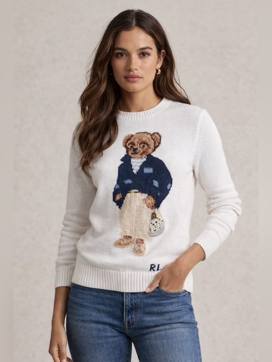 Ralph Lauren Sweaters - Ralph Lauren White Crewneck Sweater with Polo Bear